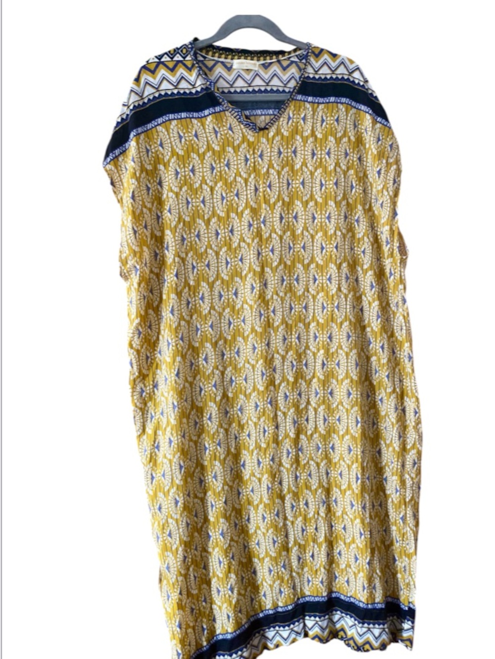 Seven Islands L/XL Mustard Geometric Print Boho Kaftan Maxi Dress